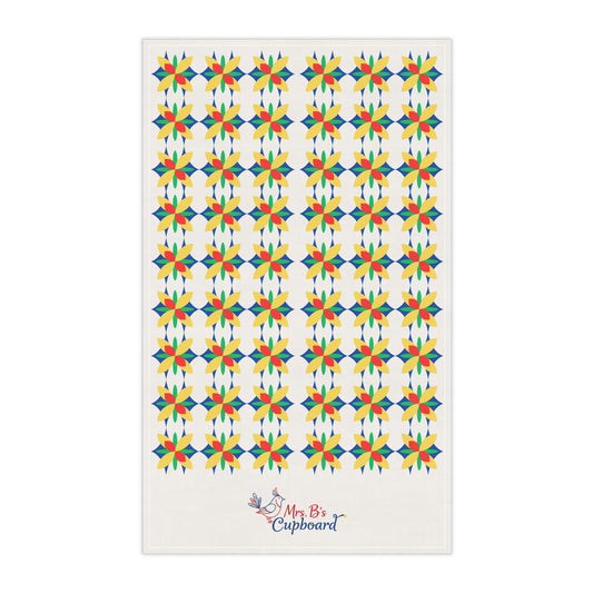 Colorful Quilt Block Pattern Tea Towel | Mrs. B's Cupboard Logo